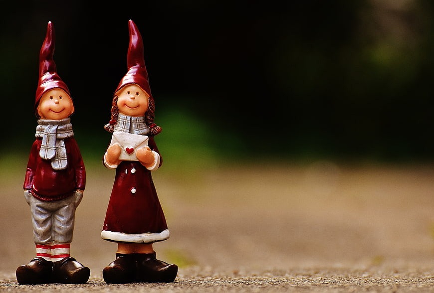 Gnome Couple Figurines Holding Heart Envelope