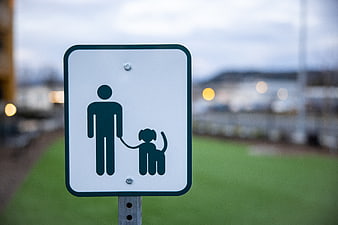 Dog Walking Sign on Green Grass with Blurred Background