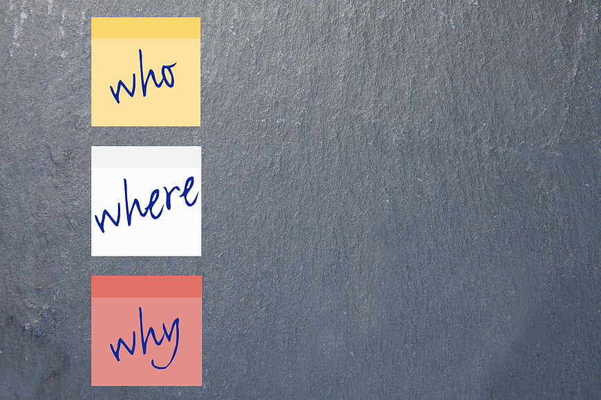 Who Where Why Sticky Notes on Slate Board
