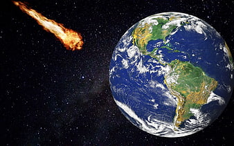 Asteroid Approaching Earth From Space
