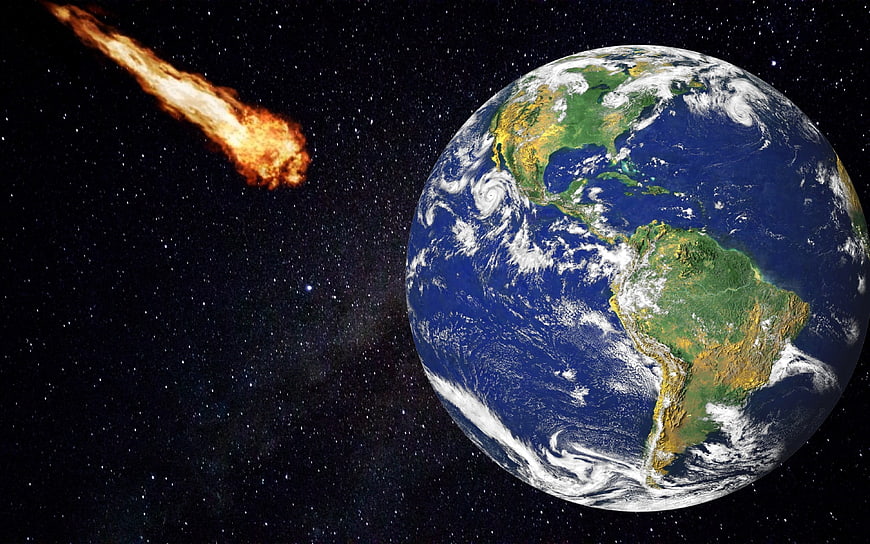 Asteroid Approaching Earth From Space