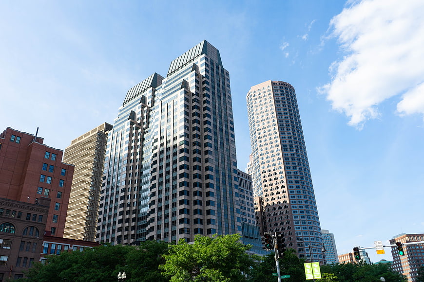 Modern Skyscrapers and City Skyline Under Blue Sky
