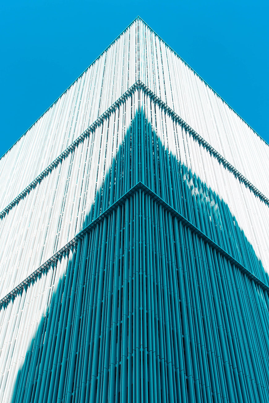 Modern Skyscraper Architecture with Blue and White Facade