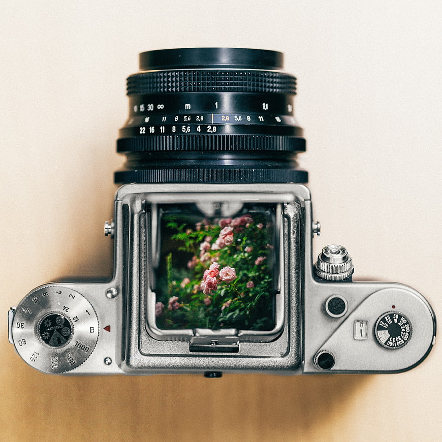 Vintage Medium Format Film Camera with Flower Viewfinder
