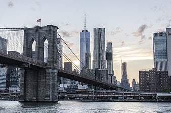 Brooklyn Bridge and Lower Manhattan Skyline at Dusk