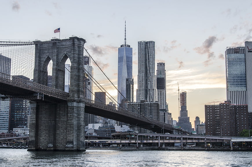 Brooklyn Bridge and Lower Manhattan Skyline at Dusk