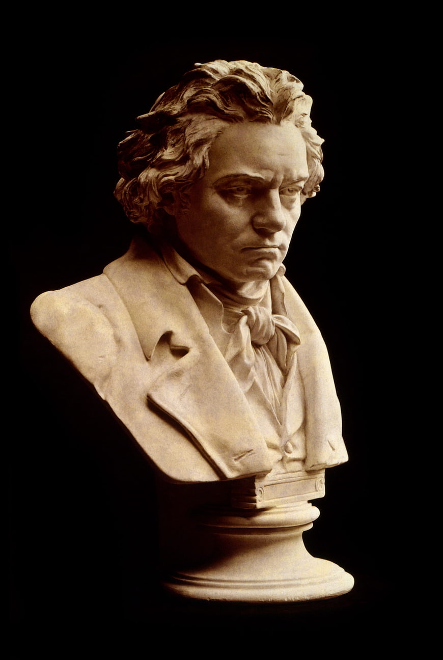 Marble bust of Ludwig van Beethoven on black background