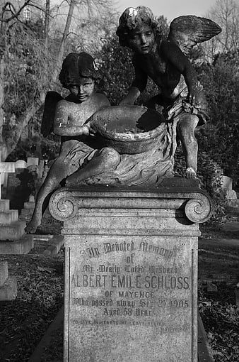 Victorian Cemetery Tombstone with Angel Statues
