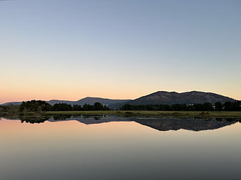 Serene Lake Reflection of Mountains at Sunset