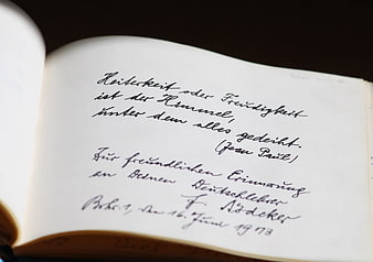 Handwritten German Poem Inscription In Open Book Close Up
