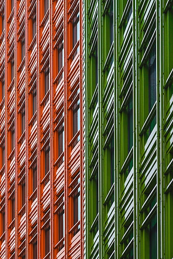 Modern Orange and Green Building Facade Architecture