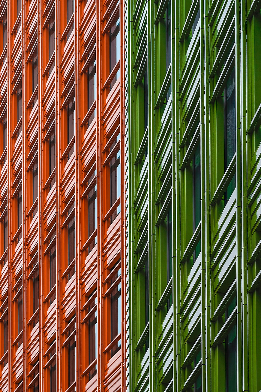 Modern Orange and Green Building Facade Architecture