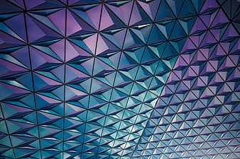 Abstract geometric blue and purple triangular architectural pattern