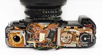 Disassembled DSLR Camera Showing Internal Circuitry