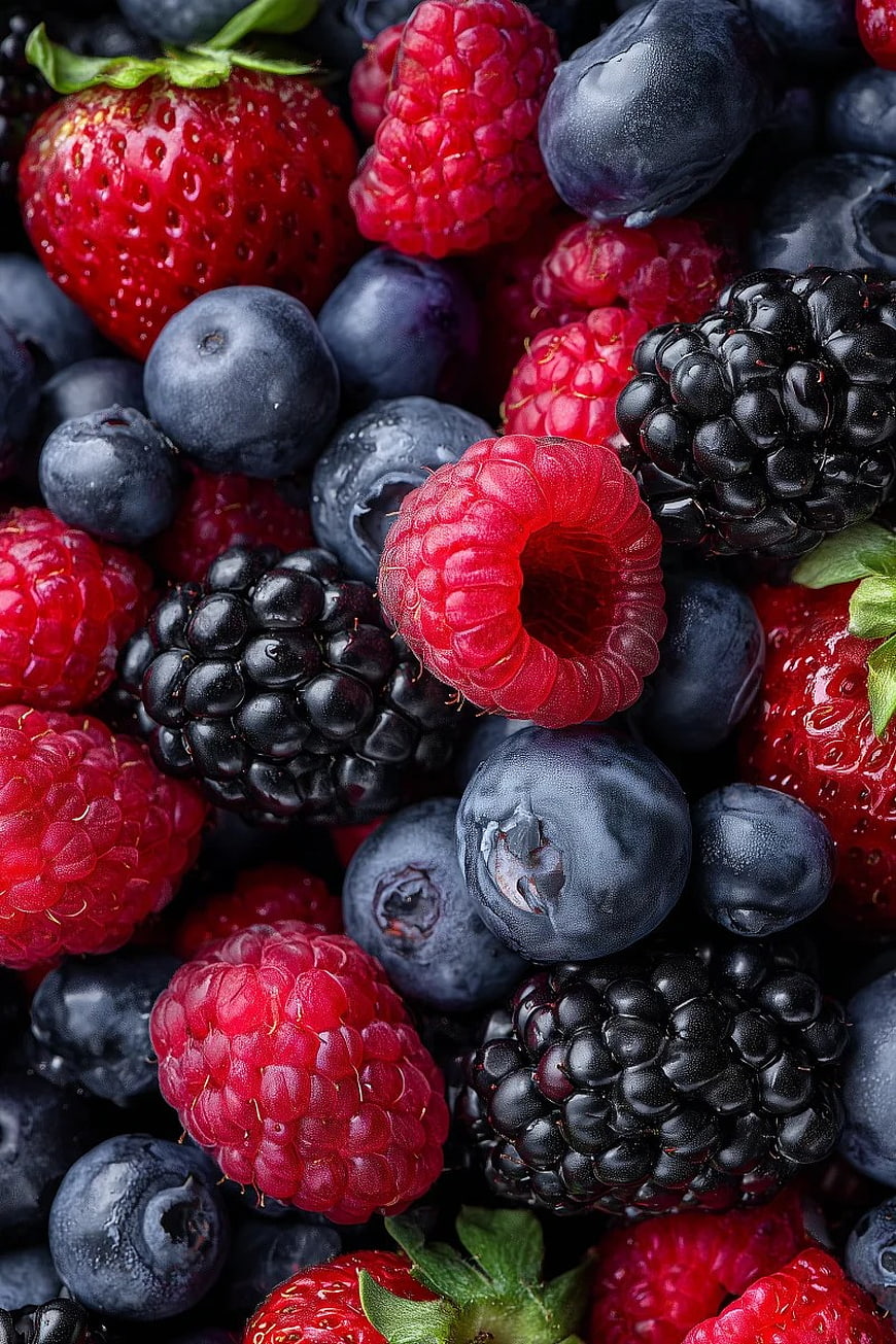 Close-up of Fresh Mixed Berries on Dark Background