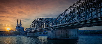 Hohenzollern Bridge and Cologne Cathedral at Sunset