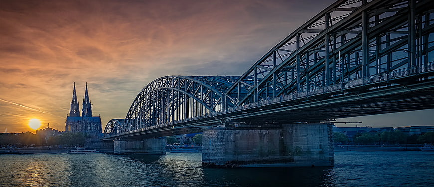 Hohenzollern Bridge and Cologne Cathedral at Sunset