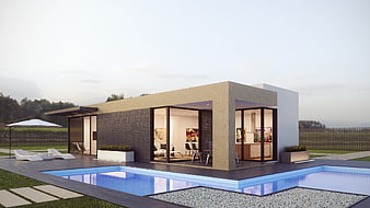 Modern Modular House with Infinity Pool and Glass Facade