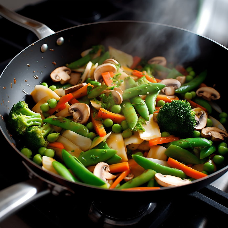 Steaming Stir-Fried Vegetables in a Wok