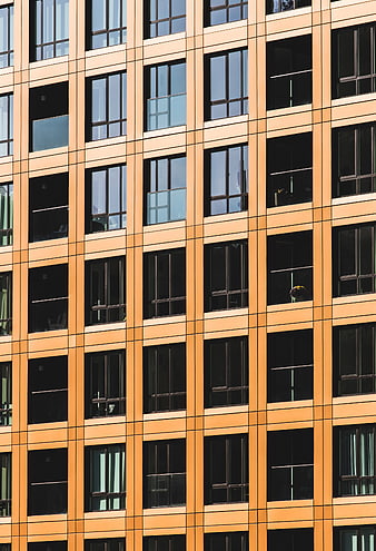 Modern Orange Office Building Facade with Grid Pattern