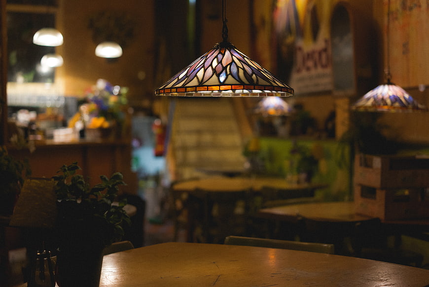 Stained Glass Lamp in Cozy Restaurant Interior