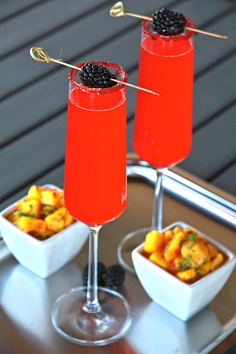 Red Blackberry Champagne Cocktails with Mango Salsa