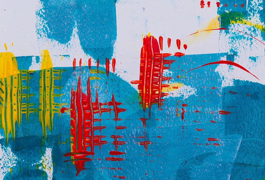 Abstract Acrylic Painting with Blue, Red, and Yellow Brushstrokes