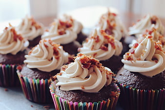 Chocolate Cupcakes with Cream Cheese Frosting and Bacon Bits