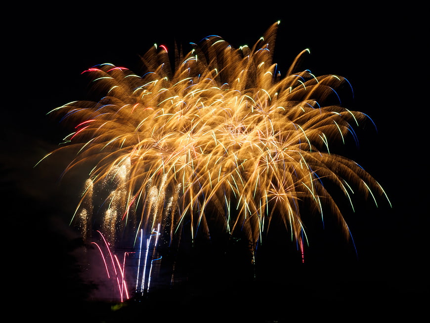 Golden Fireworks Bursting in Night Sky