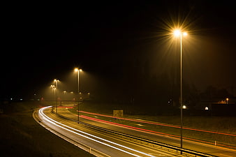 Night Highway Long Exposure Light Trails