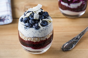 Healthy Blueberry Chia Pudding Parfait in Glass