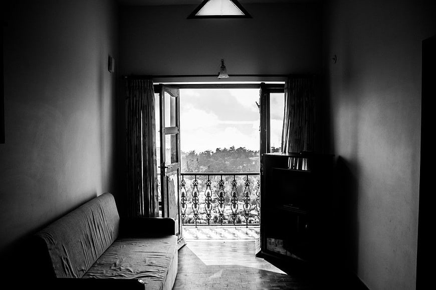 Black and White Interior Room with Balcony View