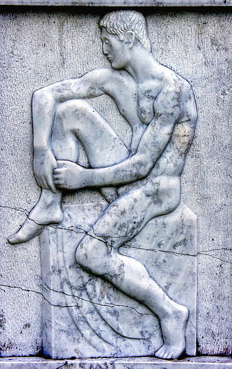 Weathered Marble Relief Sculpture of Seated Male Figure