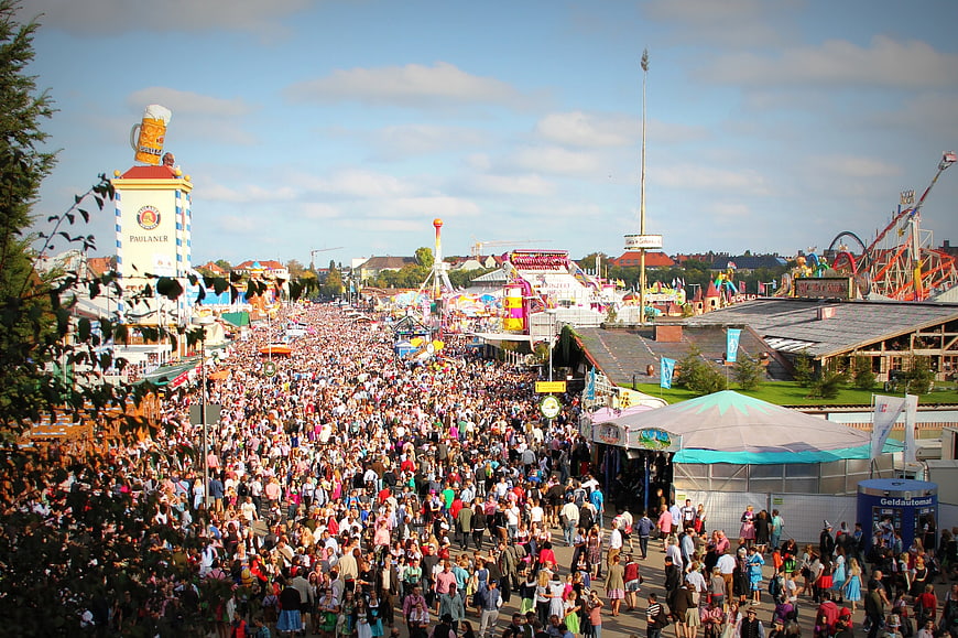 Crowded Munich Oktoberfest Beer Festival Street View