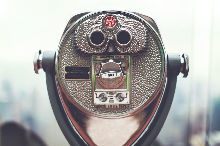 Close-up of vintage coin-operated tourist binoculars