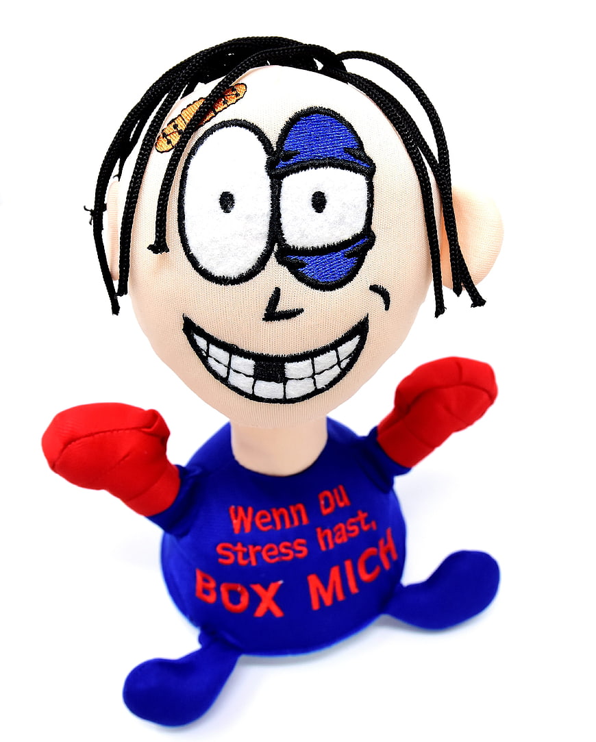 Blue Anti-Stress Boxing Doll with German Text