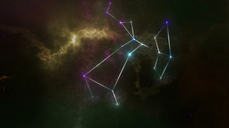 Scorpius Constellation Star Map With Zodiac Lines And Nebula Background