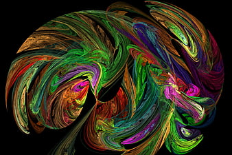 Abstract multicolor flame fractal art on black background