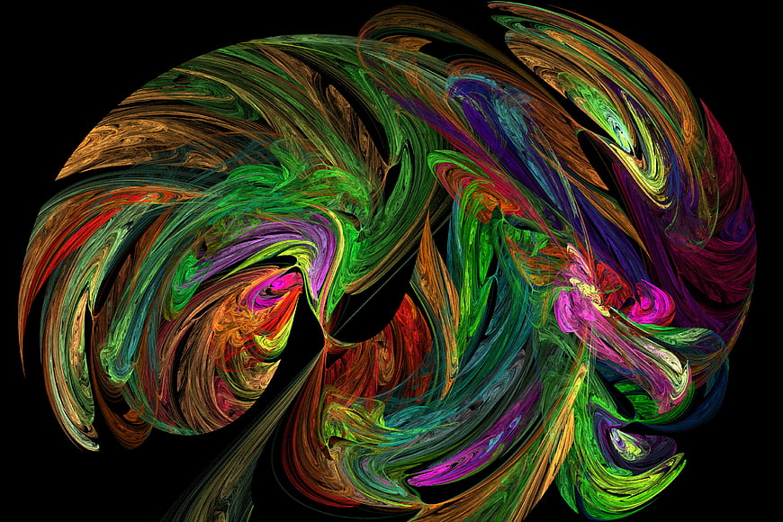 Abstract multicolor flame fractal art on black background