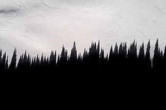 Silhouette of Cypress Trees Against Textured White Background