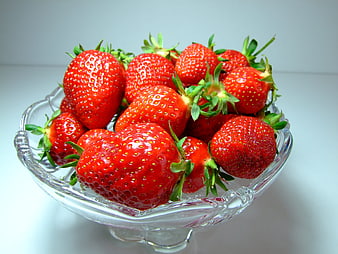 Fresh Red Strawberries in a Glass Bowl
