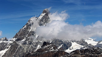 Matterhorn mountain peak with clouds and snow