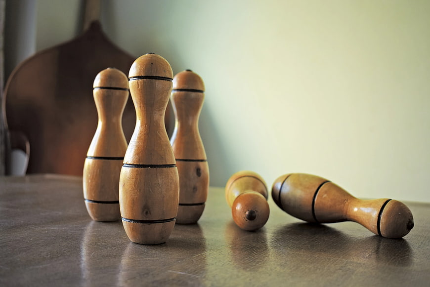 Wooden Spinning Tops on Wooden Table