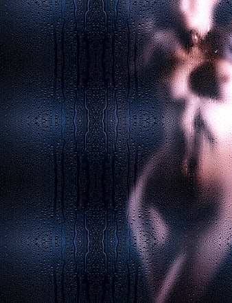 Sensual Silhouette of Woman Behind Rainy Glass