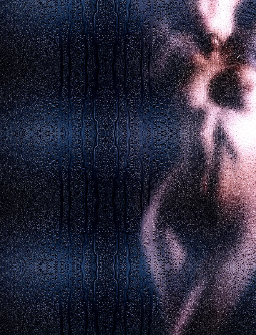 Sensual Silhouette of Woman Behind Rainy Glass