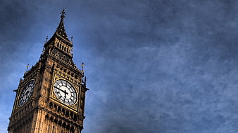 Big Ben Clock Tower Against Dramatic Blue Sky