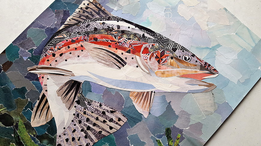 Colorful Paper Collage Fish Artwork On Textured Background