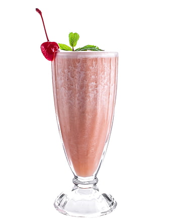 Refreshing Strawberry Milkshake with Cherry and Mint Garnish