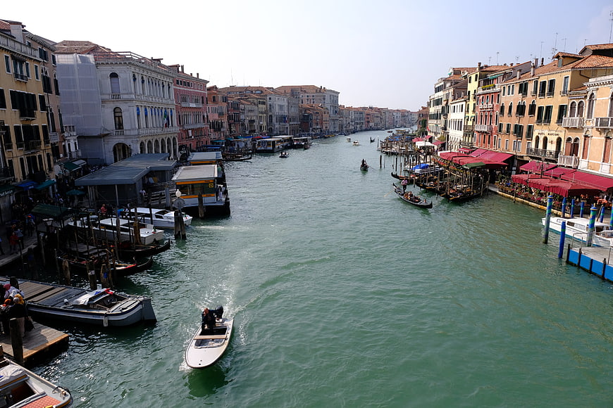 Grand Canal Venice Italy with boats and historic buildings
