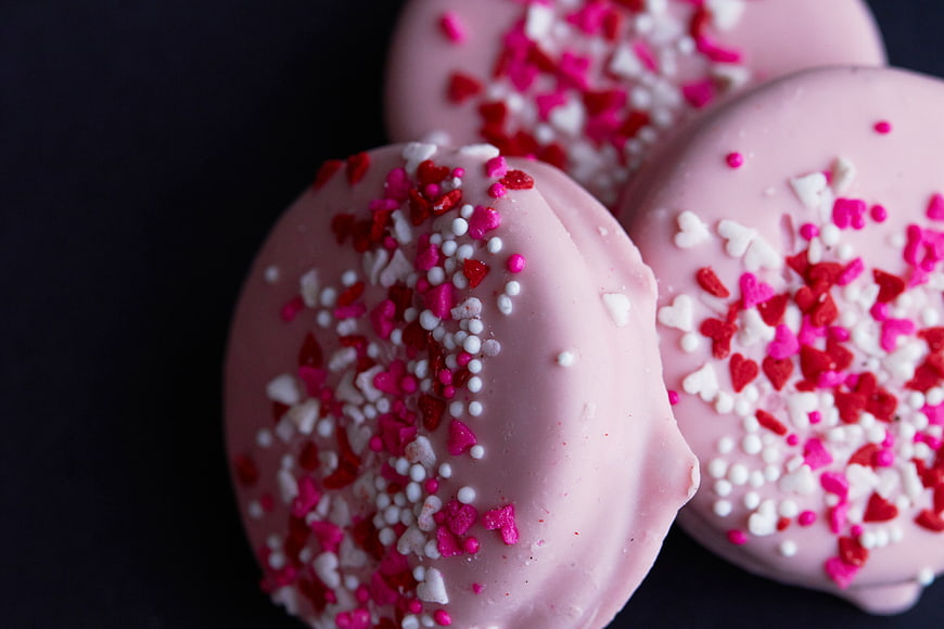 Pink Chocolate Cookies with Heart Sprinkles